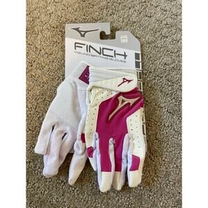 NWT - Mizuno Finch Pink & White Youth Batting Gloves M